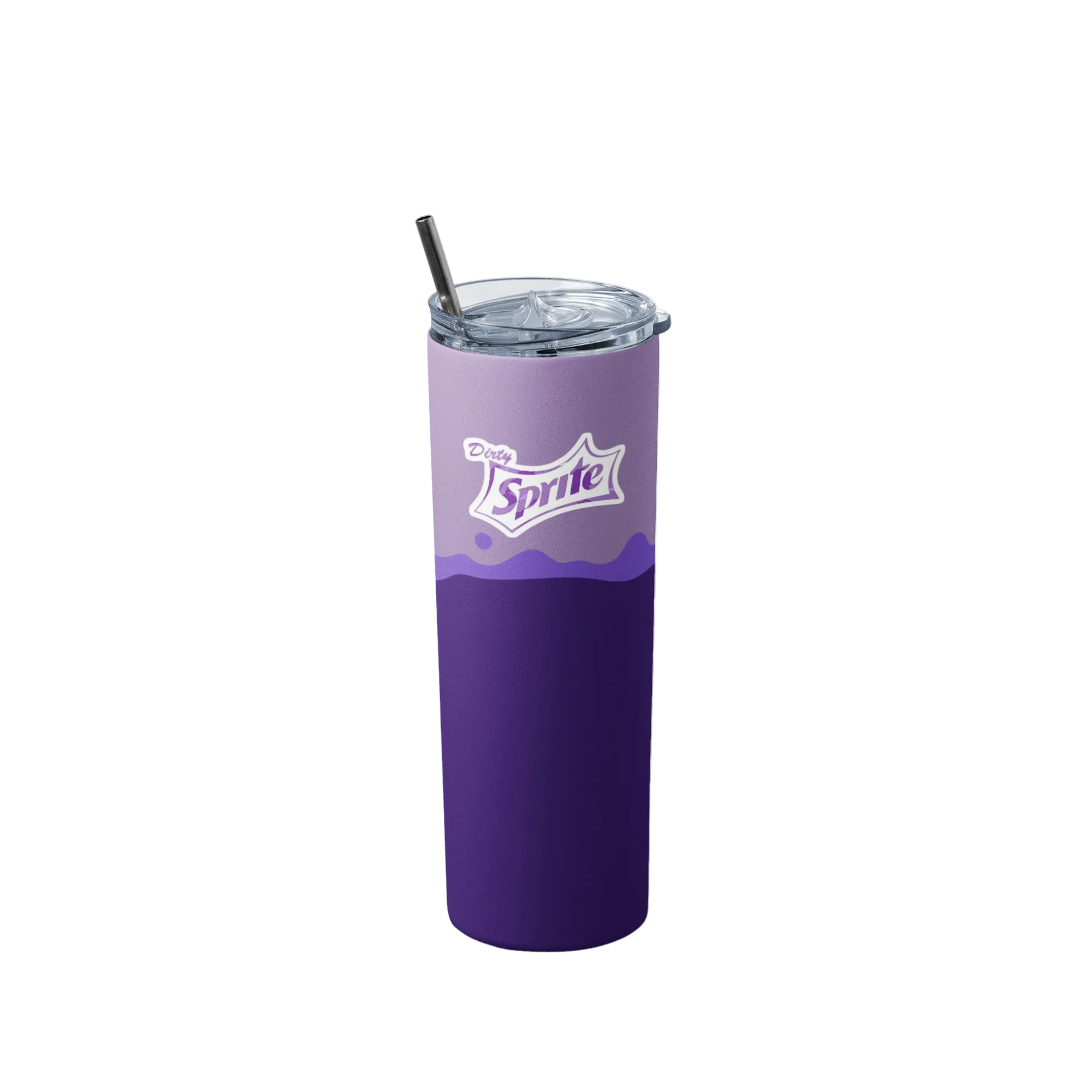 Purple tumbler with Sprite logo on a white background