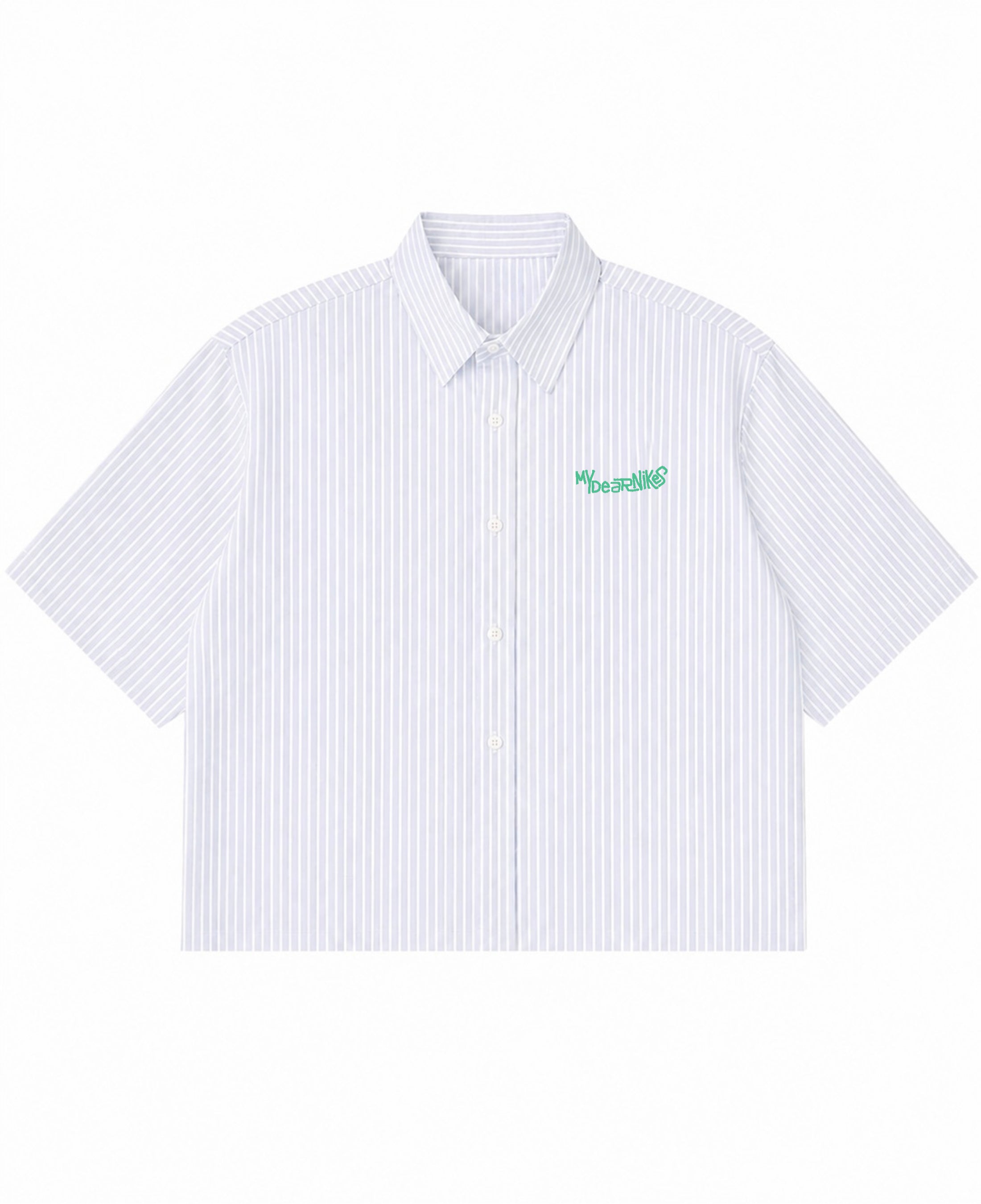 Blue Striped Oxford Boxy Shirt Front Design