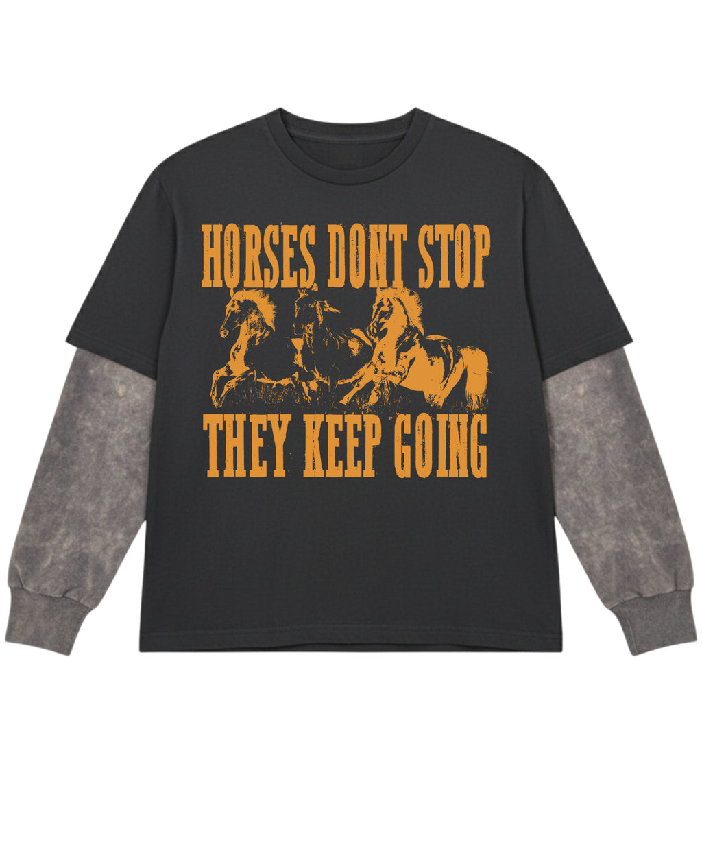 Black With Acidwash Sleeve Oversized Tee Front Design