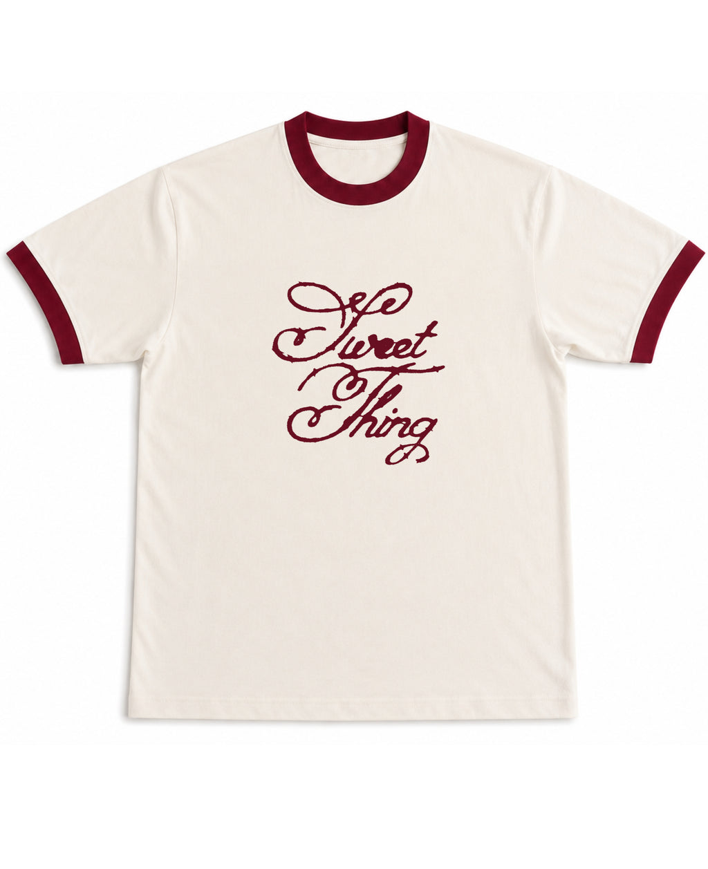 Off White & Maroon Ringer tee Front Design