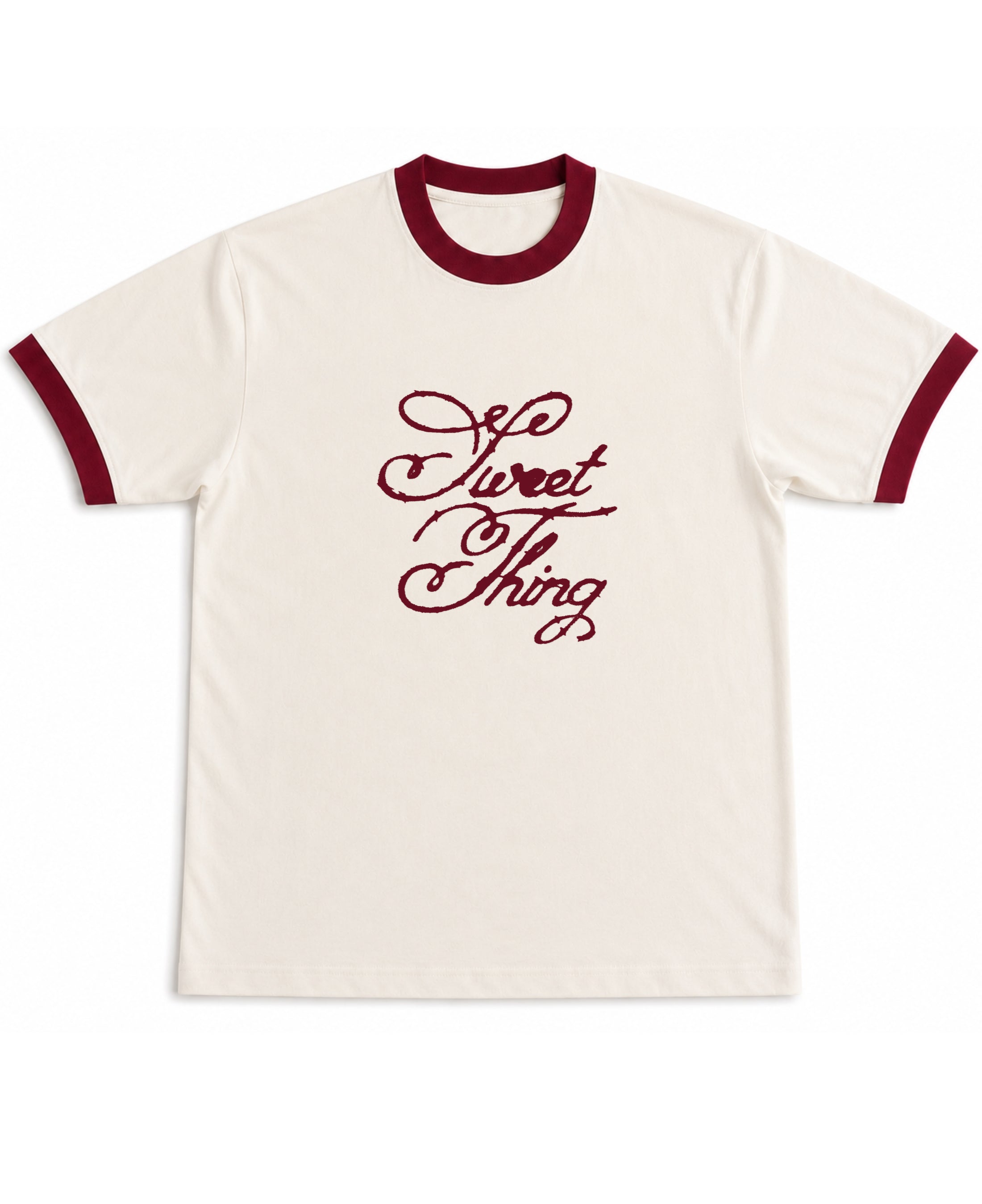 Off White & Maroon Ringer tee Front Design
